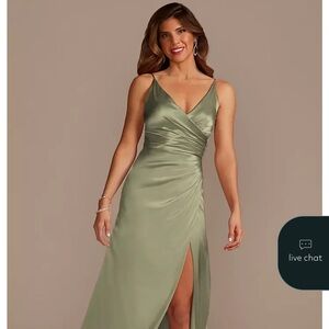 David’s bridal Charmeuse Draped Strappy Dress color: eucalyptus